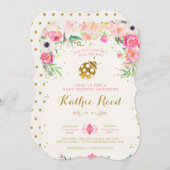 てんとう虫のベビーシャワーの招待状のピンク 招待状 (正面/裏面)