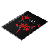 てんとう虫のモノグラム入り赤い花柄ノート ノートブック (左側)