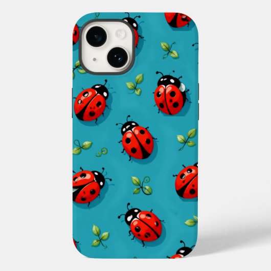てんとう虫のレディラッキー柄 スカイブルー iPhone カー Case-Mate iPhoneケース (裏面)