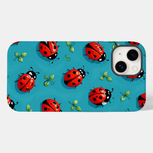 てんとう虫のレディラッキー柄 スカイブルー iPhone カー Case-Mate iPhoneケース (裏面 (横))
