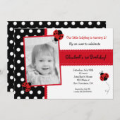 てんとう虫の写真のバースデーパーティ招待状 招待状 (正面/裏面)