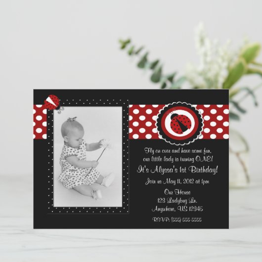 てんとう虫の写真の誕生日Inviation 招待状 (スタンド正面)