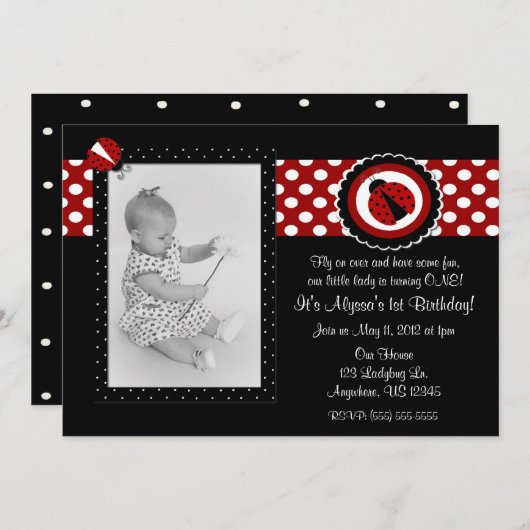 てんとう虫の写真の誕生日Inviation 招待状 (正面/裏面)