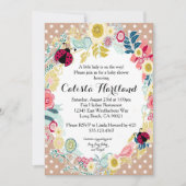 てんとう虫の女の子のベビーシャワーの花柄の招待 招待状 (正面)