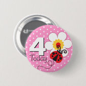 てんとう虫の女の子の誕生日4の今日ピンクボタン 缶バッジ (正面&裏面)