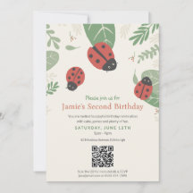 てんとう虫の子供の誕生日パーティーQRコード招待状