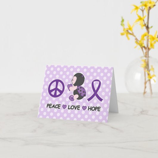 てんとう虫の平和愛希望の紫色の認識度のリボン カード (黄色い花)