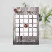 てんとう虫の木製の背景のブライダルシャワーのビンゴカード 招待状 (スタンド正面)