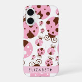 てんとう虫の模様、ピンクのてんとう虫、あなたの名前 iPhone 16ケース (裏面)