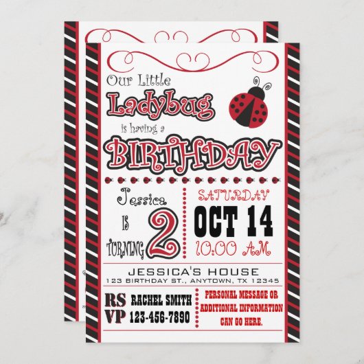 てんとう虫の第2誕生日の招待状 招待状 (正面/裏面)