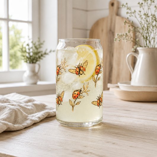 てんとう虫の缶グラス | かわいい庭の昆虫のドリンクウェア ガラス缶