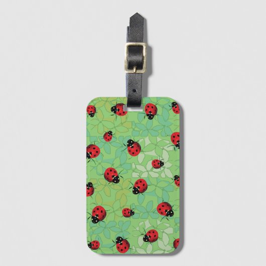 てんとう虫の花びらの緑パターン ラゲッジタグ (正面縦)
