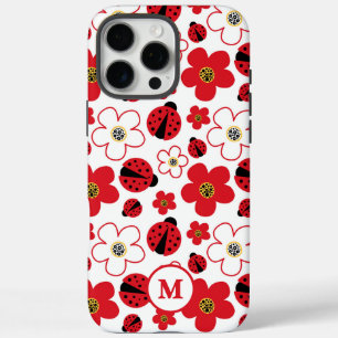 てんとう虫の花柄モノグラムパターン 赤 白 iPhone 16 PRO MAXケース