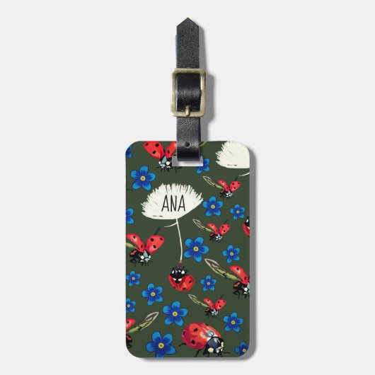 てんとう虫の青によってはパーソナライズな荷物のラベルが開花します ラゲッジタグ (正面縦)