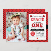 「てんとう虫の1歳誕生日パーティーへようこそ！」 招待状 (正面/裏面)