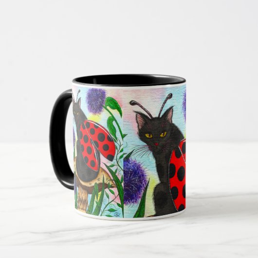 てんとう虫妖精猫のファンタジーの芸術のマグ マグカップ (正面左)