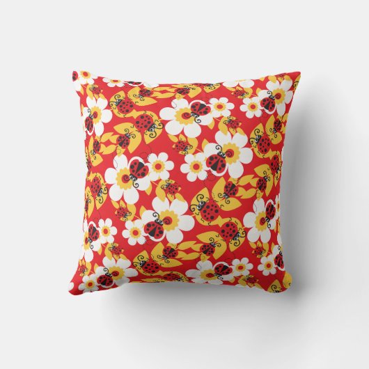 てんとう虫/てんとう虫赤い黄色および白いの枕 クッション (裏面)