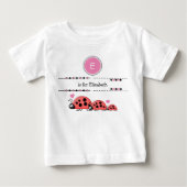 てんとう虫 名前入り ブラック ピンク ベビーTシャツ (正面)