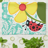 てんとう虫; Seafoamの緑のダマスク織 キッチンタオル (折り畳み)