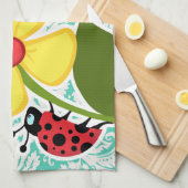 てんとう虫; Seafoamの緑のダマスク織 キッチンタオル (四つ折り)