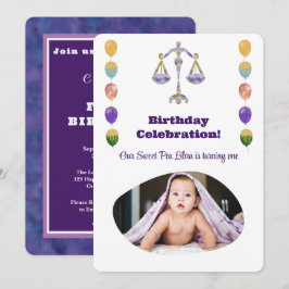 てんびん座の1歳の誕生日写真　印象派のゴールド 招待状