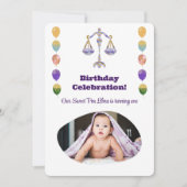 てんびん座の1歳の誕生日写真 印象派のゴールド 招待状 (正面)