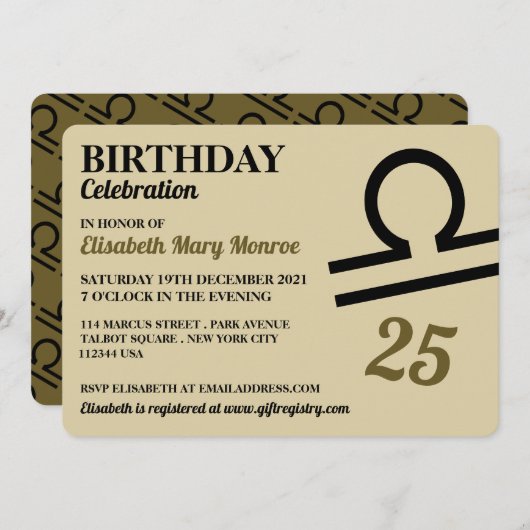 てんびん座, てんびん, 黄道星のサイン, 誕生日 招待状 (正面/裏面)