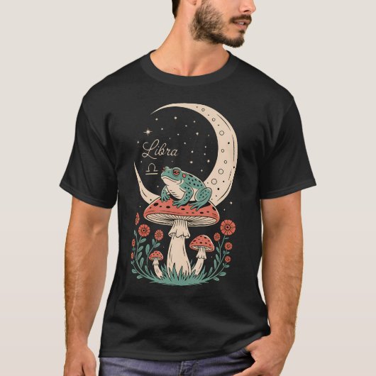 てんびん座 カエル 月 きのこ コズミックハーモニー Tシャツ (正面)