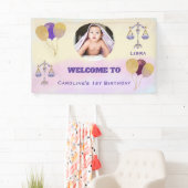 てんびん座 水彩 1歳の誕生日 | 風船&1枚の写真 横断幕 (インサイチュ)