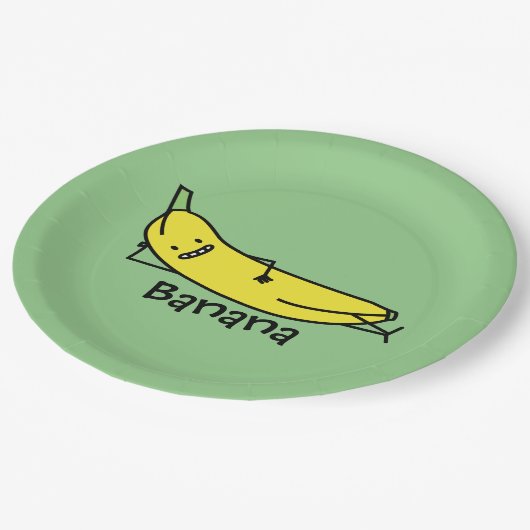 であるバナナ微笑し、およびリラックスさせる置きます ペーパープレート (アングル)