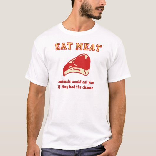 できたら肉動物を食べます食べて下さい Tシャツ (正面)