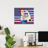 「できるよ」国旗を掲げた愛国的な女性ポスター ポスター (ホームオフィス)