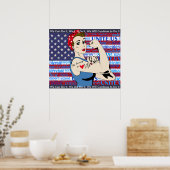 「できるよ」国旗を掲げた愛国的な女性ポスター ポスター (キッチン)