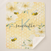 でこぼこ蜂花模様イエローハニカムおもしろいモノグラム シェルパブランケット (正面)