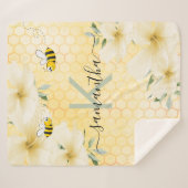 でこぼこ蜂花模様イエローハニカムおもしろいモノグラム シェルパブランケット (正面(横))