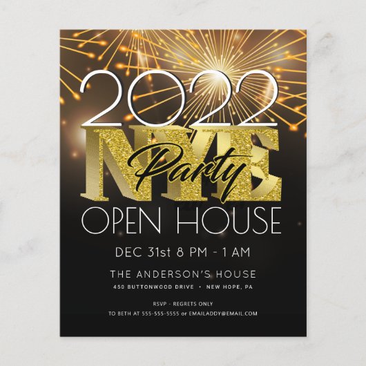 ~での大晦日のパーティーモダンはっきりした金ゴールド花火 チラシ (正面)