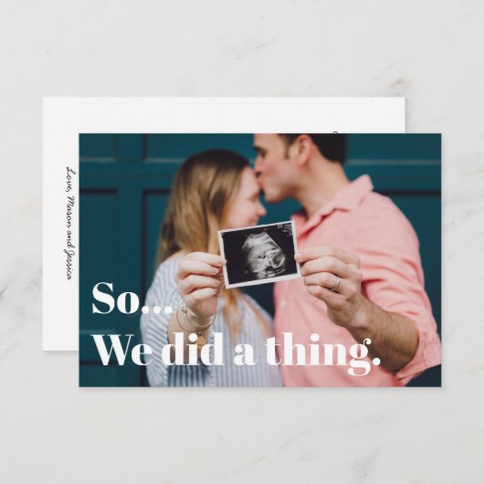 では妊娠のお知らおもしろいせをしました サンキューカード (正面/裏面)