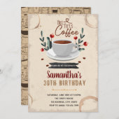 でもまずはコーヒーの誕生日テーマ 招待状 (正面/裏面)