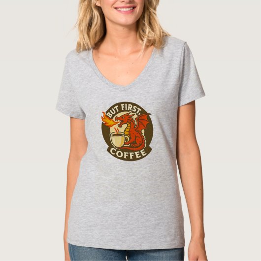 でもまずはコーヒー ドラゴン 冗談 java中毒ギフト tシャツ (正面)