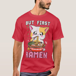 でもラーメン食べ初の猫かわいいアニメBAKA JAPAN Tシャツ