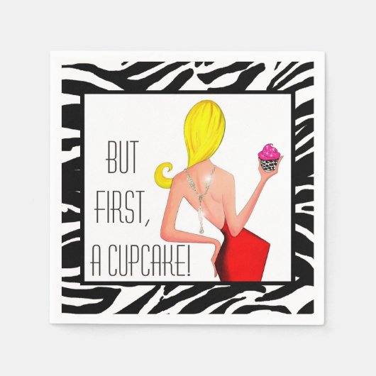 「でも最初に、カップケーキを!」 DIVAカクテルナプキンス スタンダードカクテルナプキン (正面)
