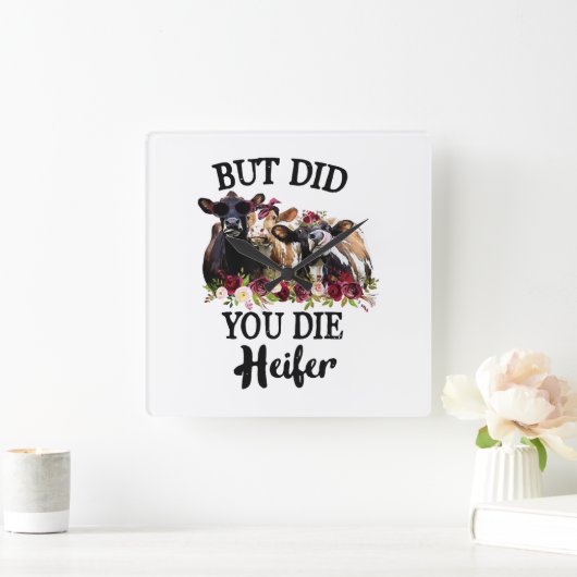 でも死んだのかハイファーなフラワー牛 スクエア壁時計 (ホーム)