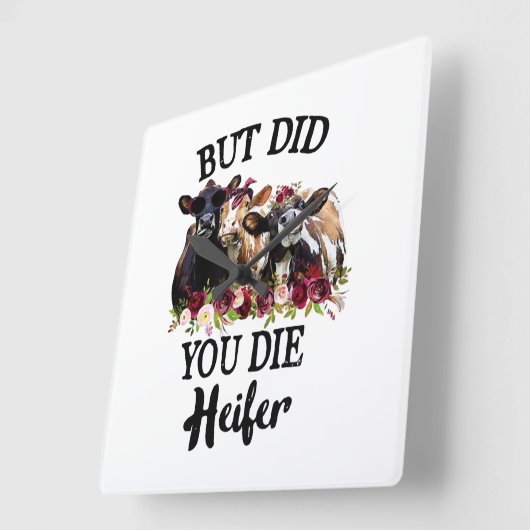 でも死んだのかハイファーなフラワー牛 スクエア壁時計 (傾斜)