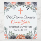 ~でエレガントの初聖餐式に彩られたサーモンスペインの ワインラベル (シングルラベル)