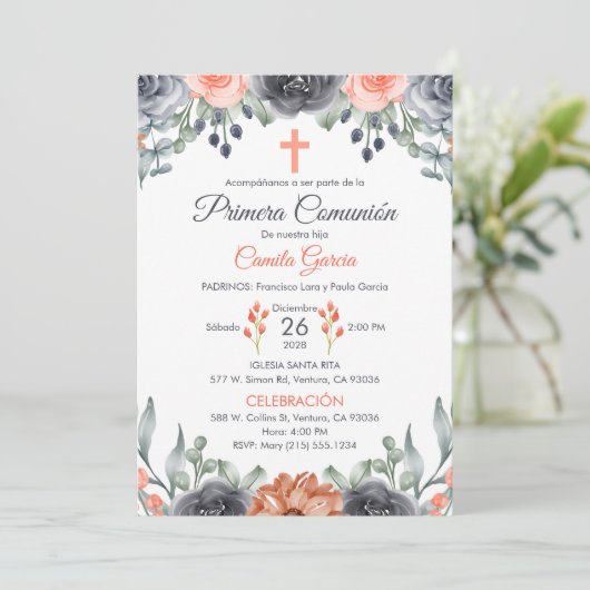 ～でエレガントの初聖餐式に彩られたサーモンスペインの 招待状 (スタンド正面)