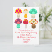 ~でカラフルのピンクマッシュルームの女の子の誕生日パーティー 招待状 (スタンド正面)