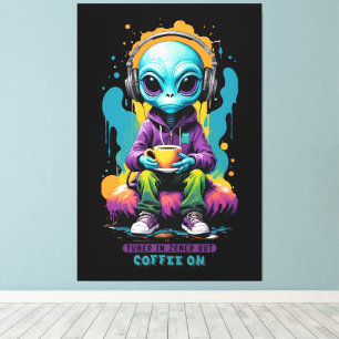 ～でゾーン外コーヒーで調整される   かわいいエイリアンアート キャンバスプリント
