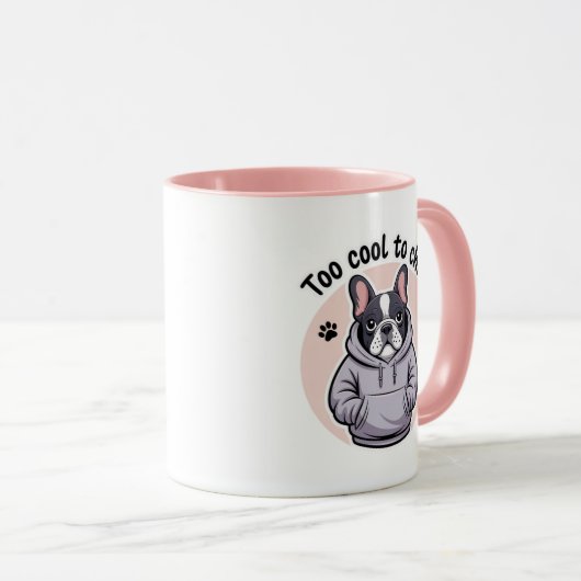 ~でフランスのフード付きスウェットシャツを着た漫画のブルドッグ マグカップ (正面右)