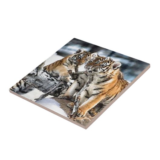 ～で三頭の虎遊子 タイル (側面)