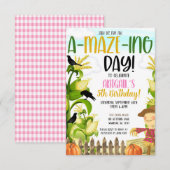 とうもろこし迷路の女の子の誕生日パーティー招待状 招待状 (正面/裏面)